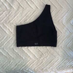 SET Active Black One-Shoulder Sports Bra